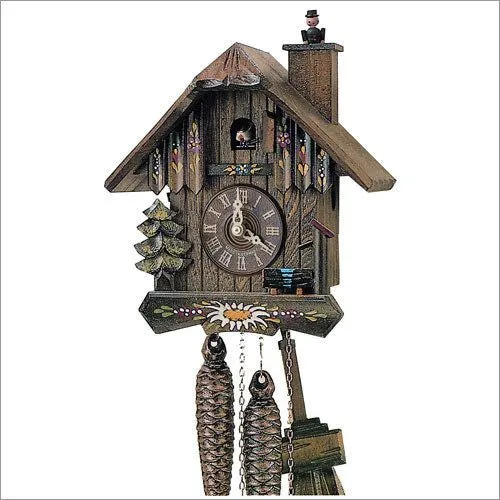 8" Chimney Sweep Hand Painted Edelweiss Black Forest Cuckoo Clock