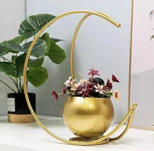 AA-SONS Metal Geometric Design Vase with Gold Finish | Table Decorative Flower Pot