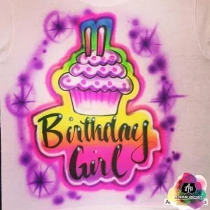 Airbrush Cupcake Birthday Girl Shirt Design