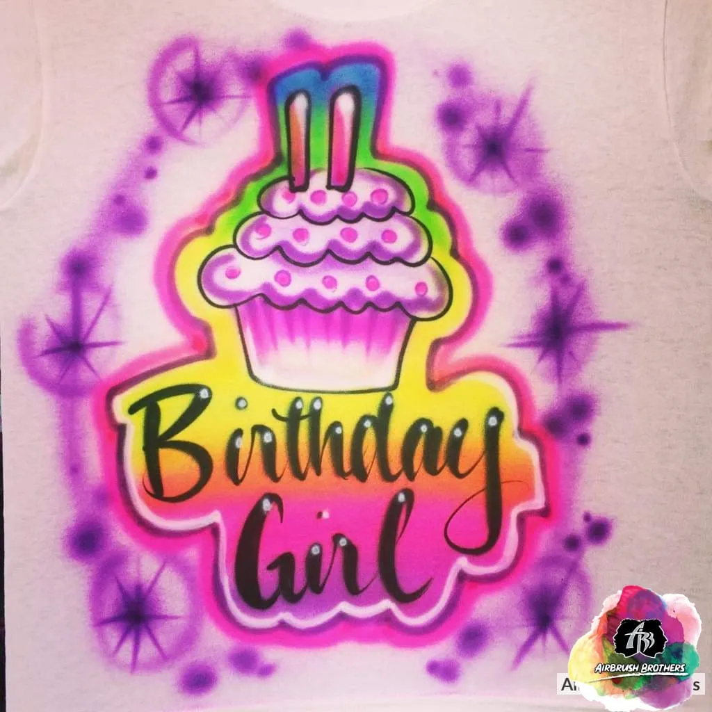 Airbrush Cupcake Birthday Girl Shirt Design