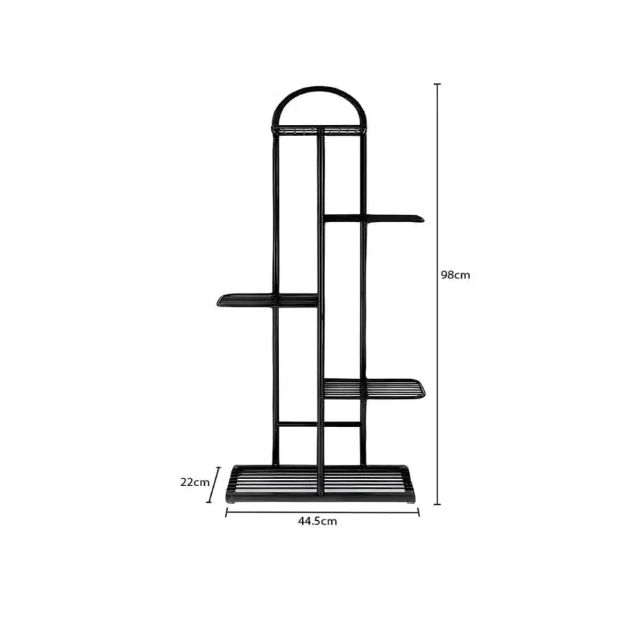 Arched 5 Tier Black Metal Plant Stand for 6 Planters