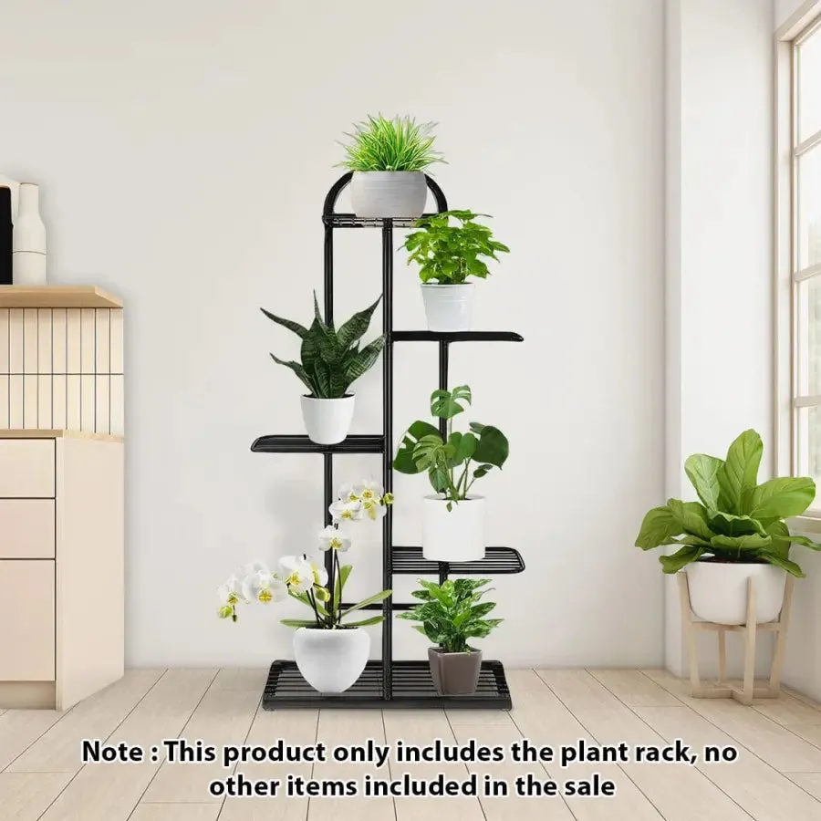 Arched 5 Tier Black Metal Plant Stand for 6 Planters