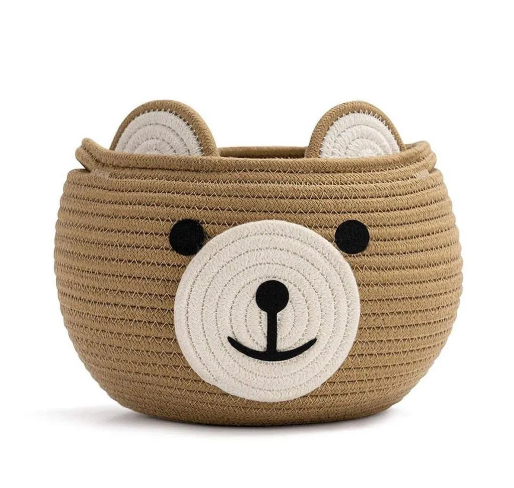 Baby Bear Cotton Rope Storage Box | Brown | Cute Woven Organizer