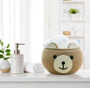 Baby Bear Cotton Rope Storage Box | Brown | Cute Woven Organizer