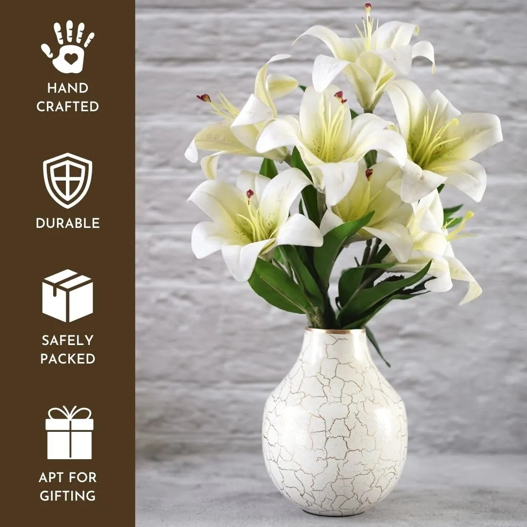 Behoma Metal Flower Vase for Home Decor Bedroom Living Room Office Wedding | Table Decorative Item for Festivals Birthday Off White Bud Shape Small (Flower Not Included)