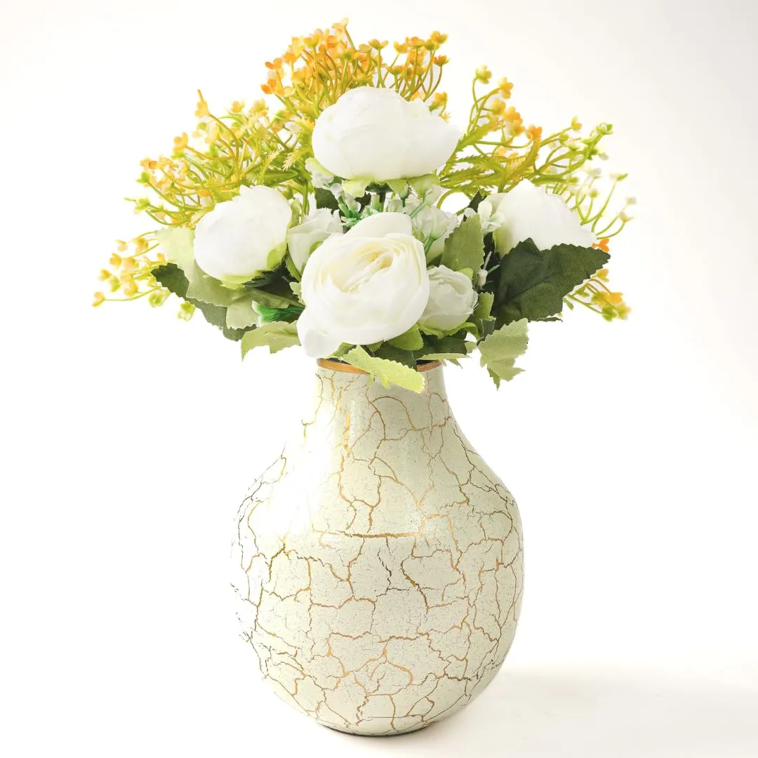 Behoma Metal Flower Vase for Home Decor Bedroom Living Room Office Wedding | Table Decorative Item for Festivals Birthday Off White Bud Shape Small (Flower Not Included)