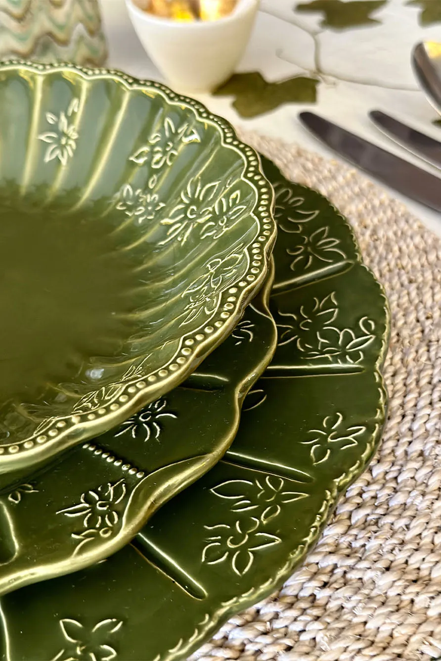 Bernadette's Falling Flower Green Serving Bowl, 30cm