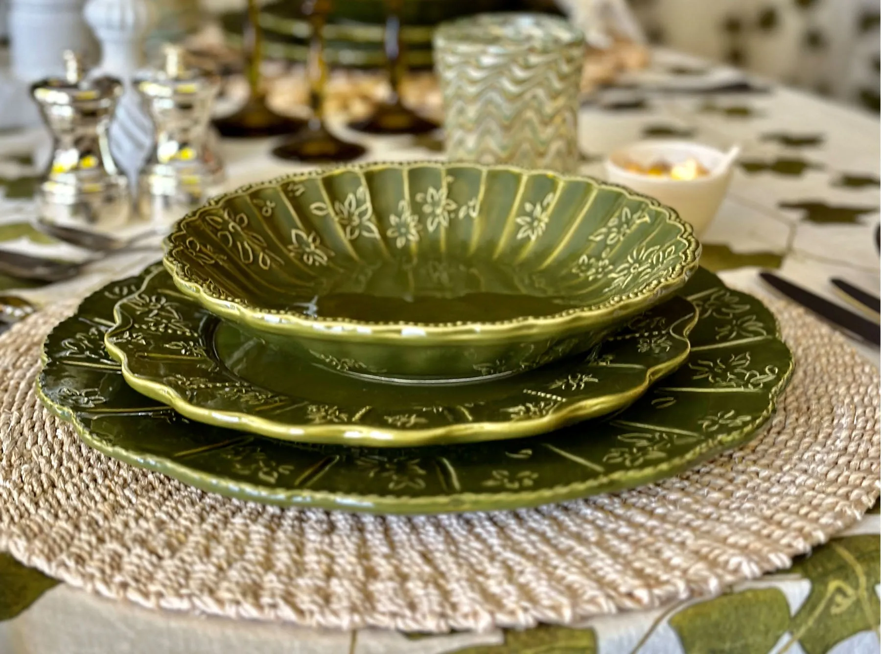 Bernadette's Falling Flower Green Serving Bowl, 30cm