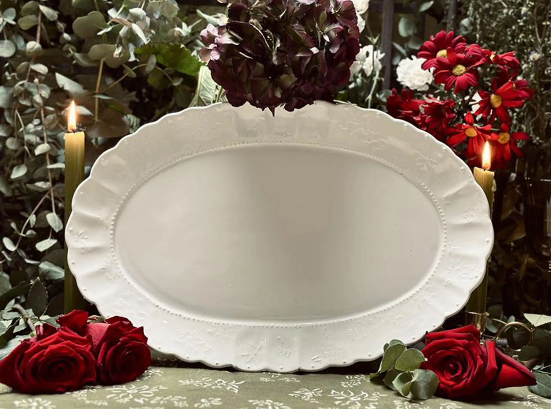 Bernadette's Falling Flower White Oval Platter, 46cm