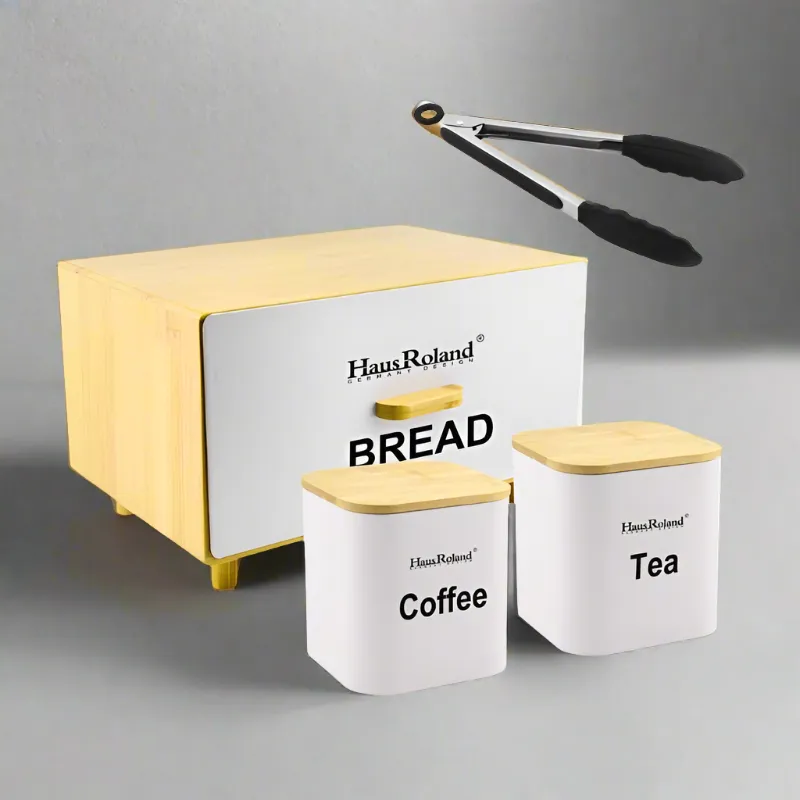 Bread Box Wooden Set of 3 White