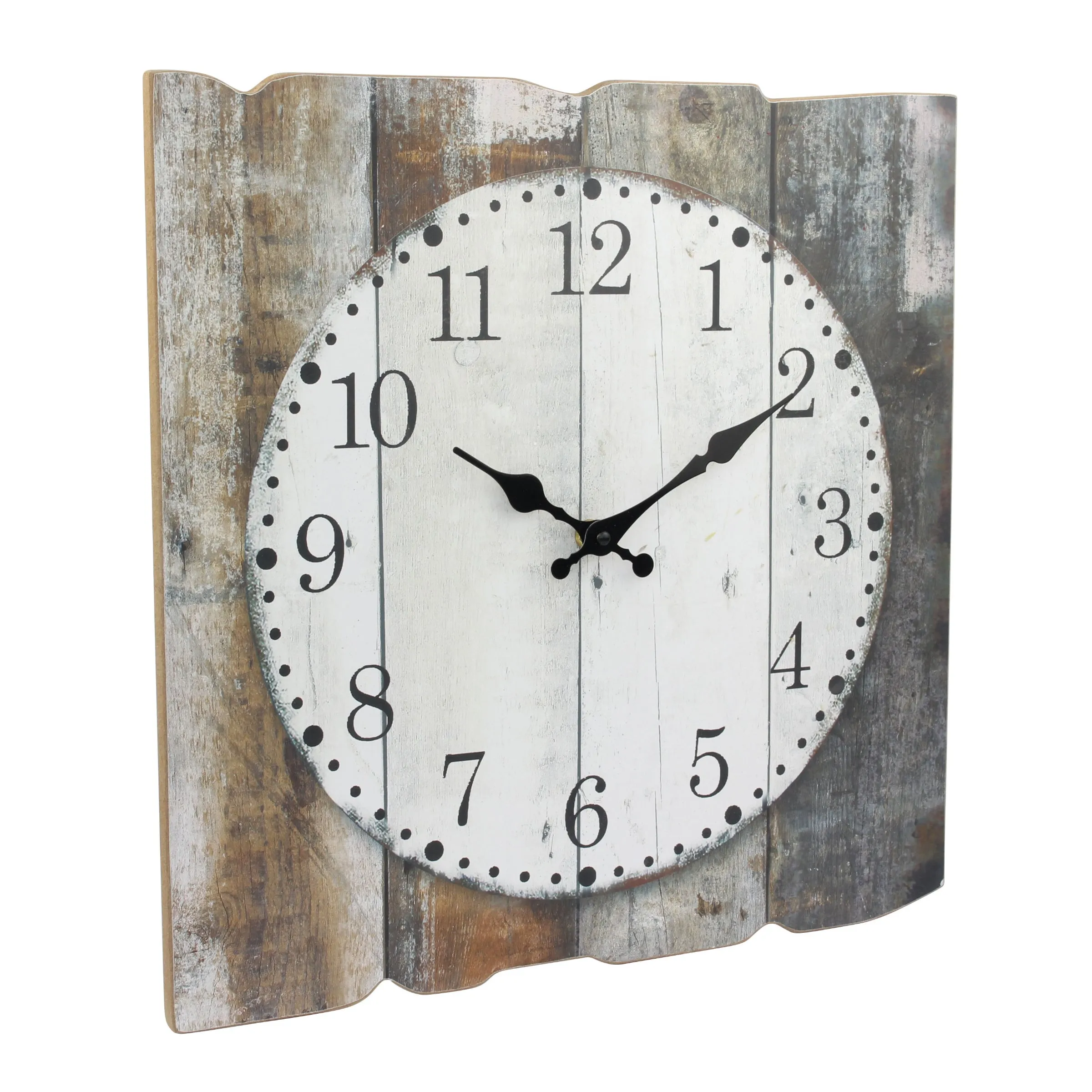 Brown & White Square Rustic Wood Wall Clock - 15 Inch