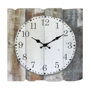 Brown & White Square Rustic Wood Wall Clock - 15 Inch