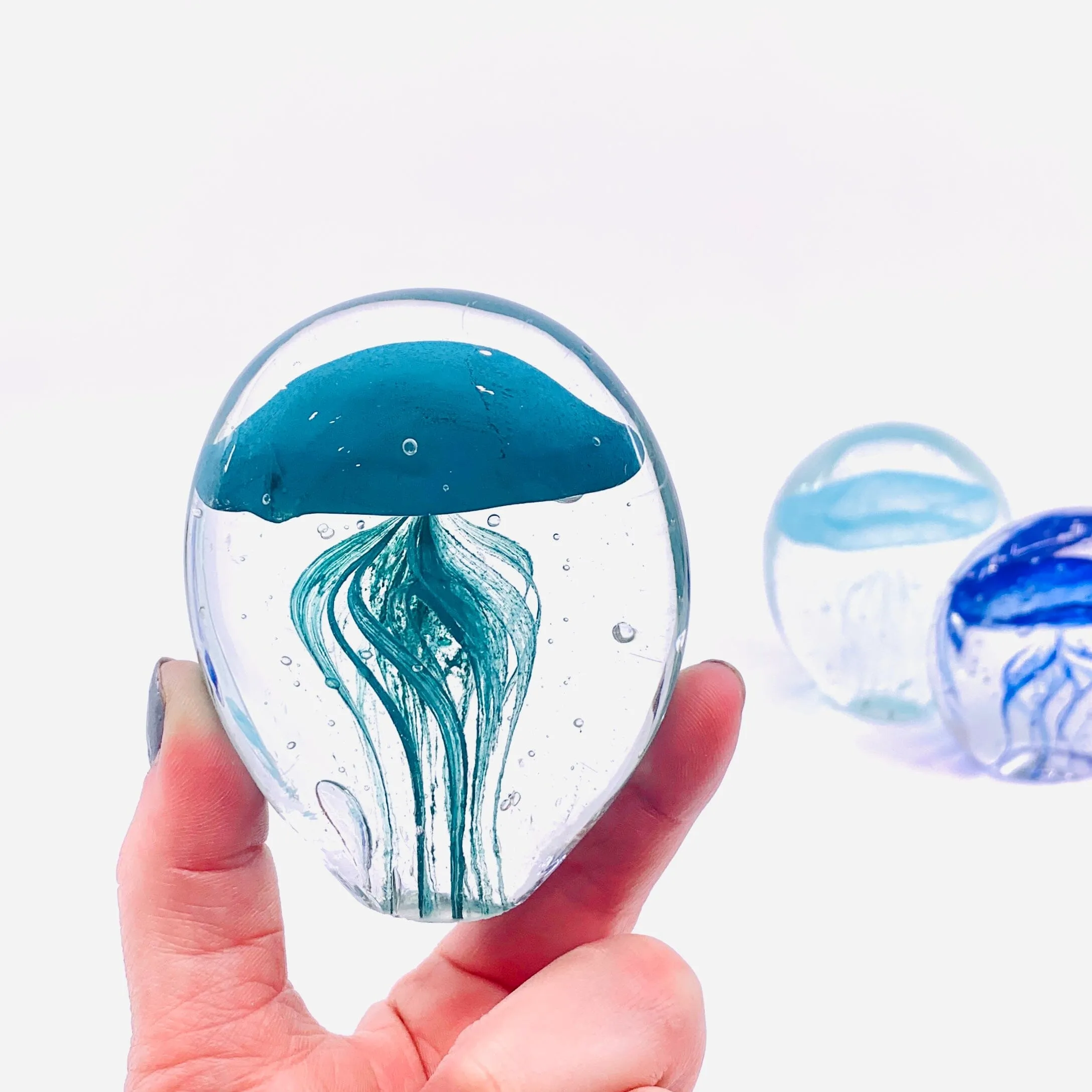 Bubble Glow in the Dark Jellyfish Paperweight 3, Turquoise B