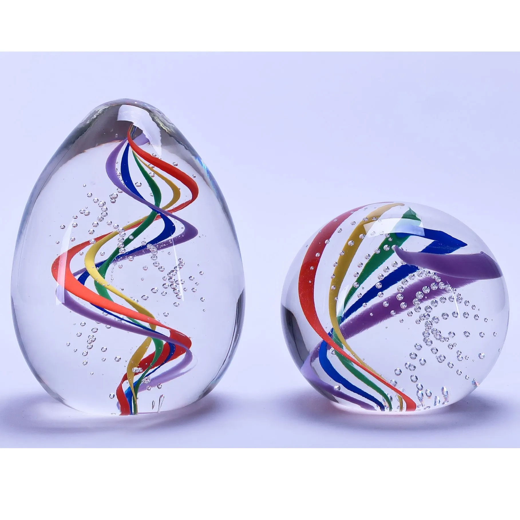 Cane Helix Egg Shaped and Round Paperweights by Grateful Gathers Glass, Danny Polk Jr