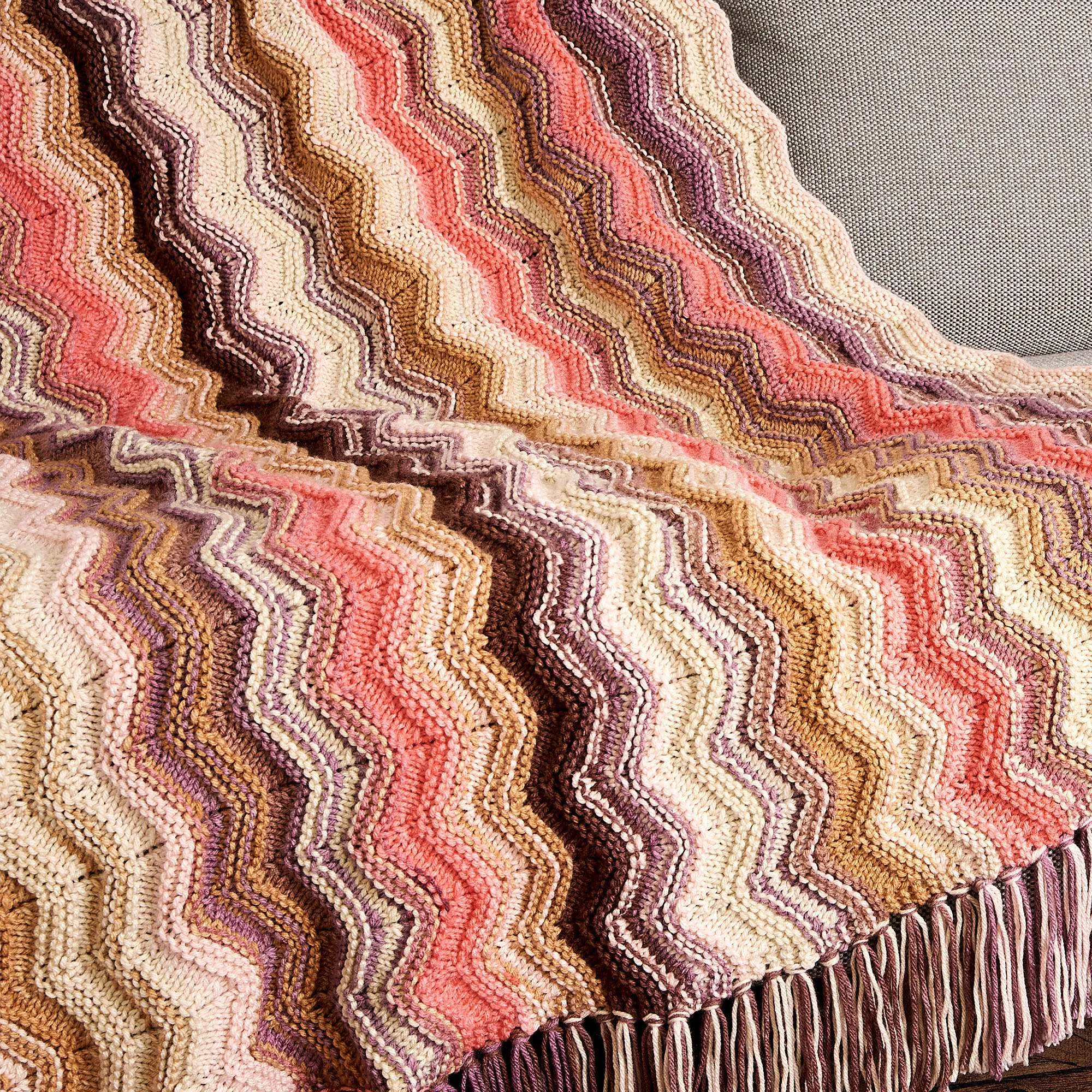 Caron Fading Ombre Knit Ripple Blanket