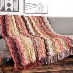 Caron Fading Ombre Knit Ripple Blanket