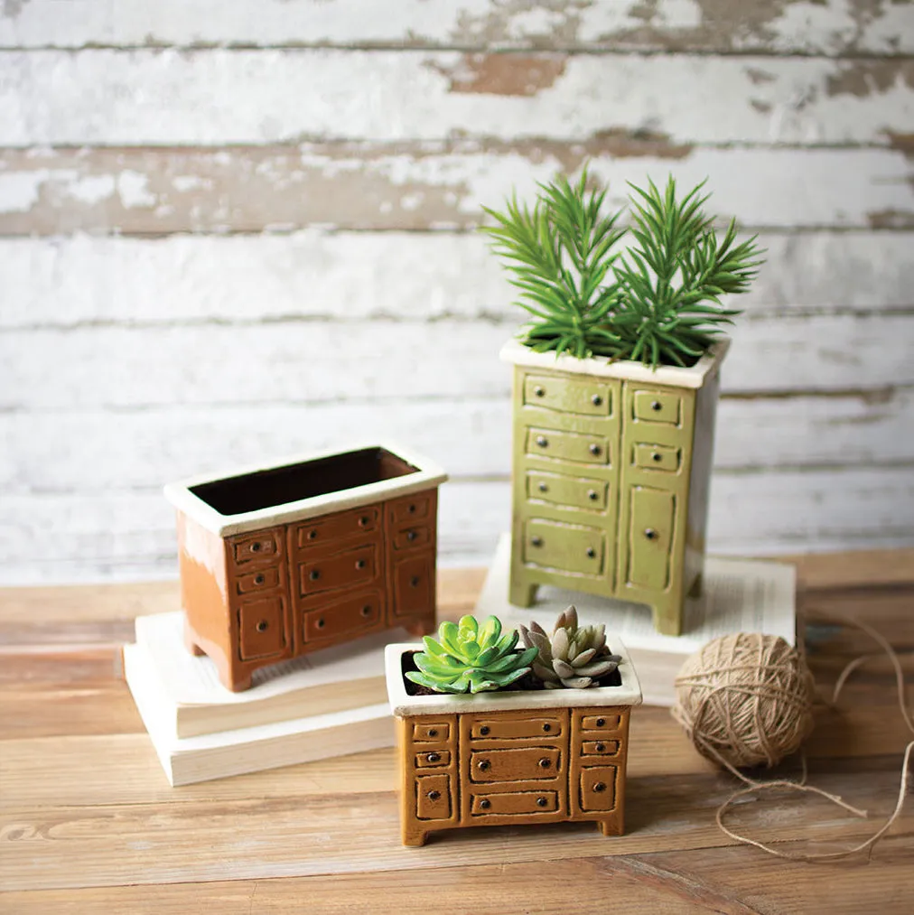 Ceramic Planters-Vintage Chest of Drawers