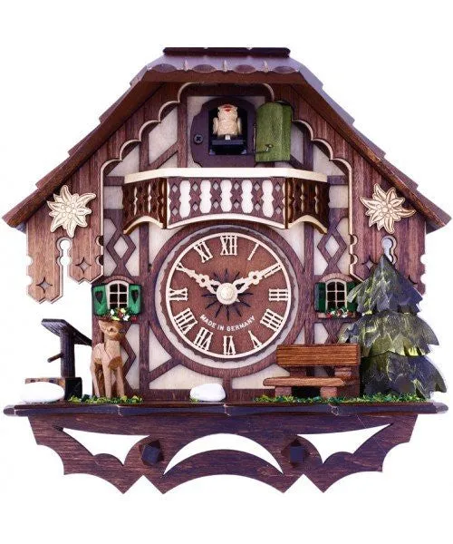 Cottage With Deer, Water Pump, And Tree Musical German Cuckoo Clock