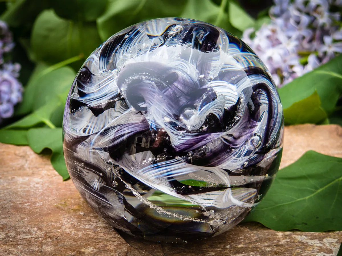 Cotton Candy Orb with Ash in Glass