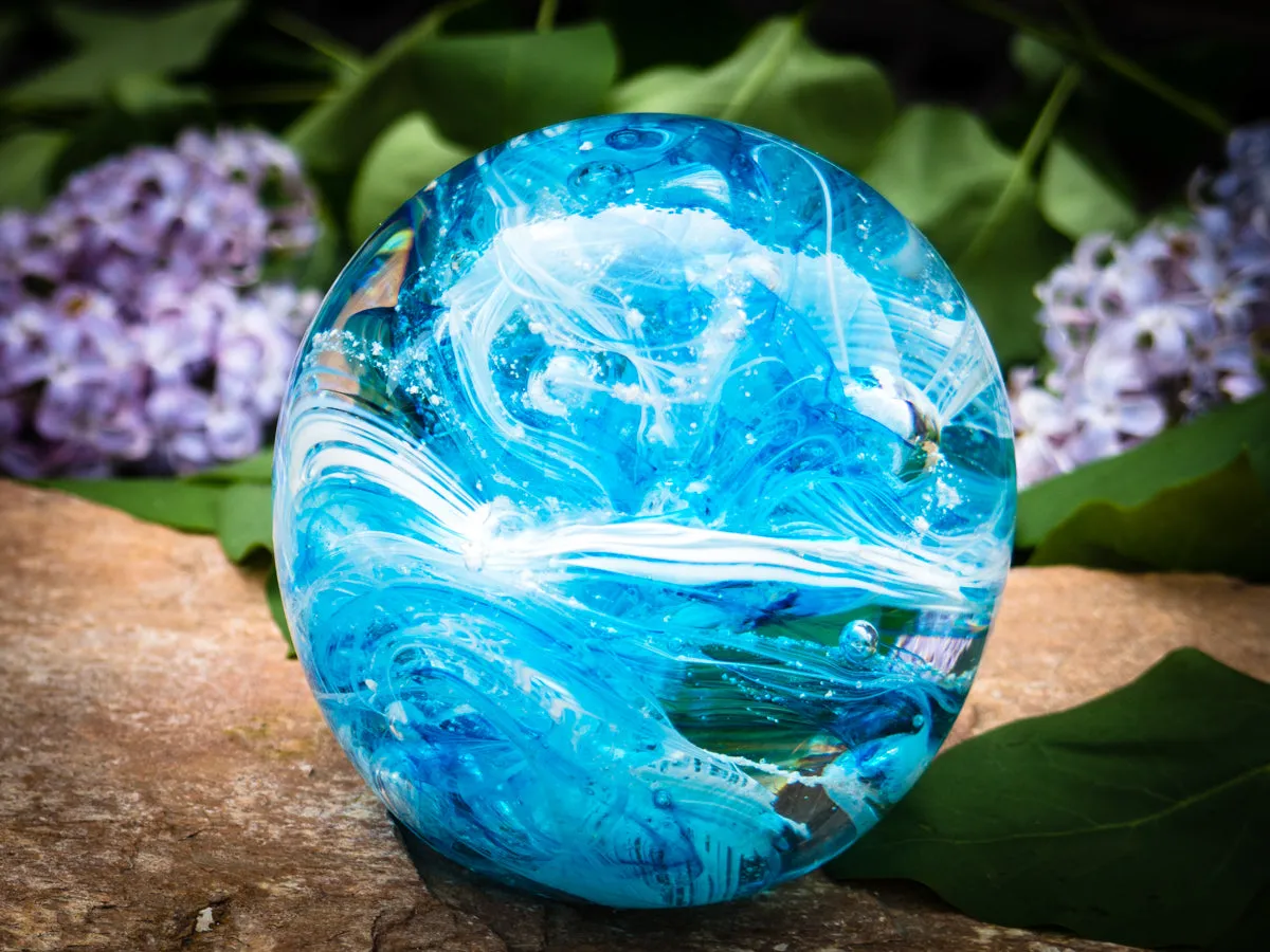 Cotton Candy Orb with Ash in Glass