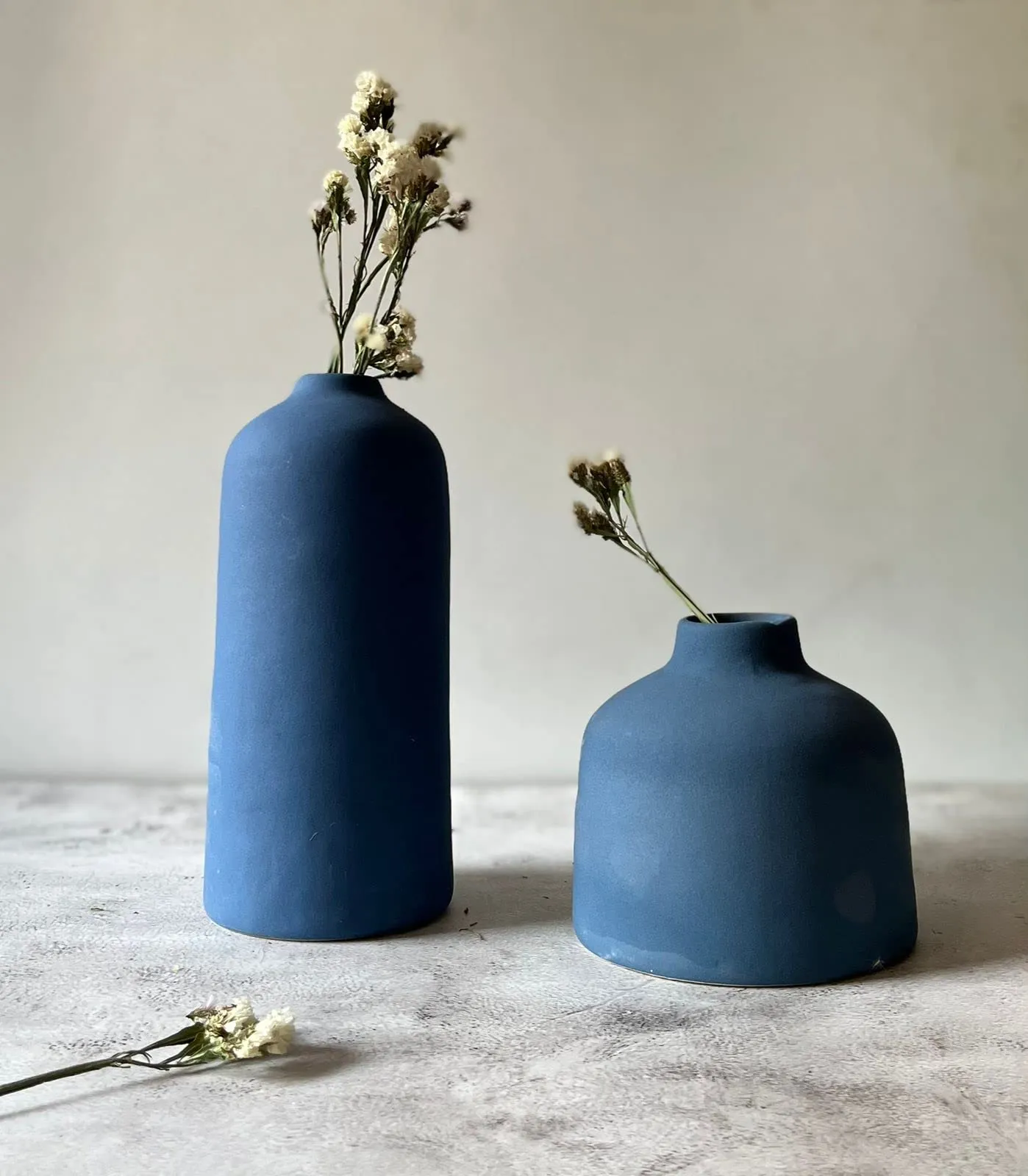 Craftribal Decorative Blue Ceramic Flower Vase | vase for home decor | living room vase | Home Decor Centrepiece, Matte Finish, 9.5 & 6 inches, (Pack of 2)