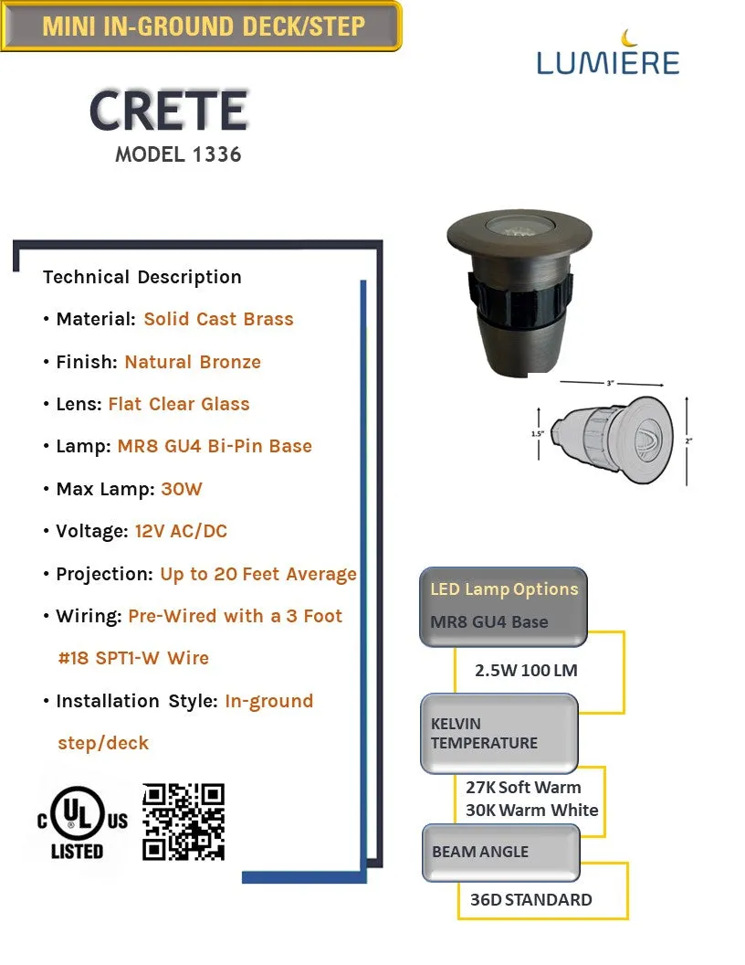 Crete Flat Cover Solid Cast Brass Mini In-ground / Deck / Recessed Light