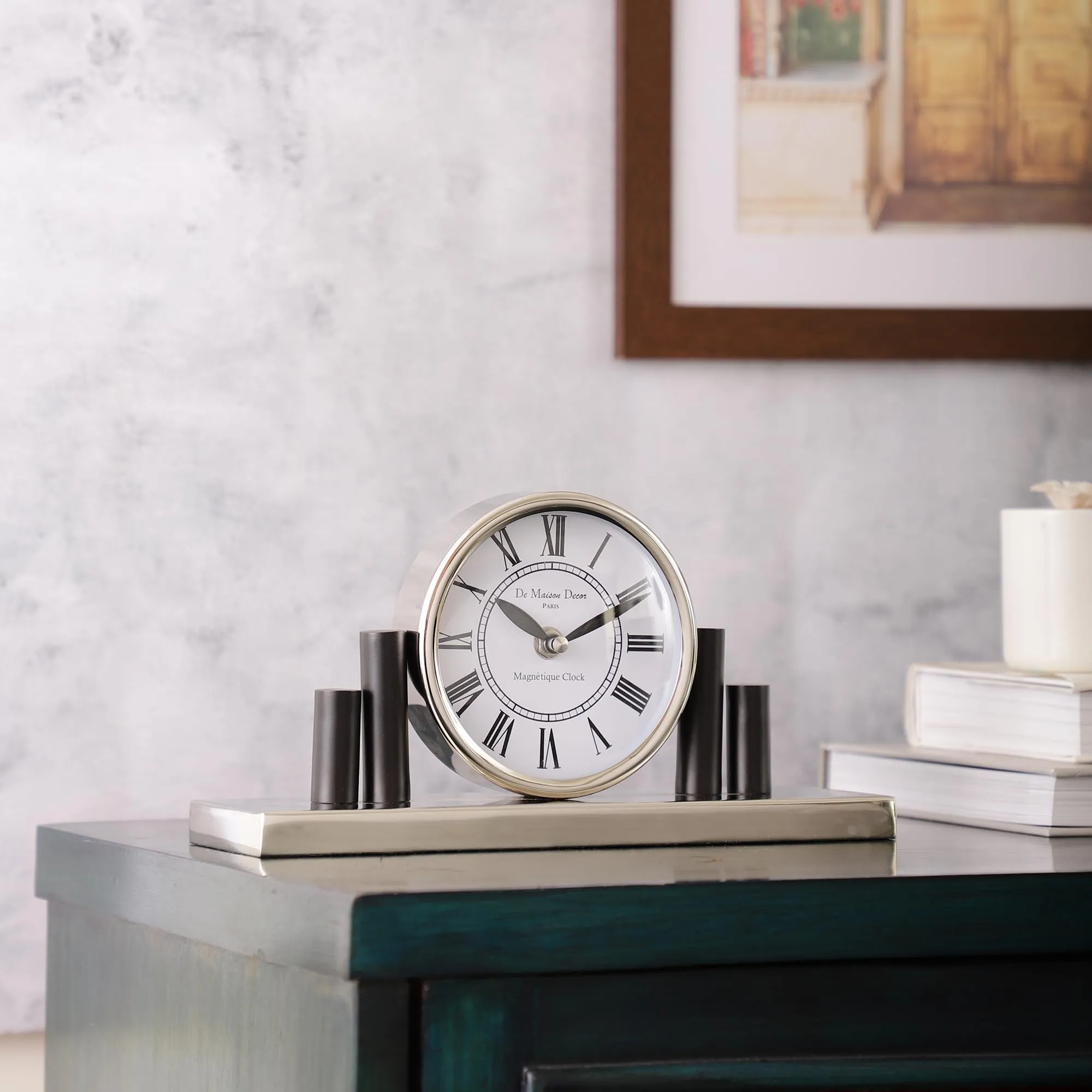 Decor de Maison Harbor Hour Clock in Silver Table Clock for Home Decor