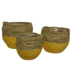 Decoris 17cm Yellow Woven Storage Basket Planters 100% Natural Split Seagrass