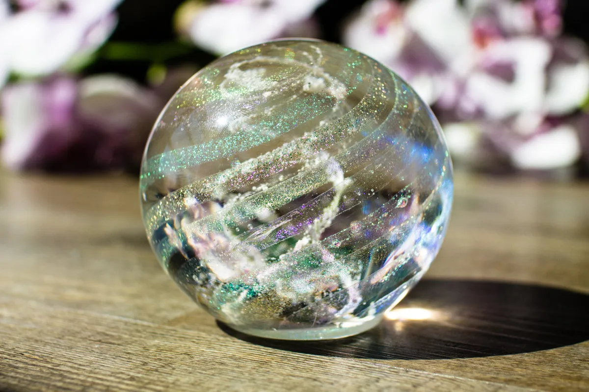 Dichroic Rainbow Orb with Cremains