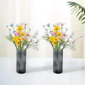 Ekhasa Grey Flower Glass Vase for Home Decor | Glass Vases Home Decor for Living Room & Home Decoration | Flower Vase Aesthetic Flower Pots for Home Table Decorative Items Dining Table (Set of 2)