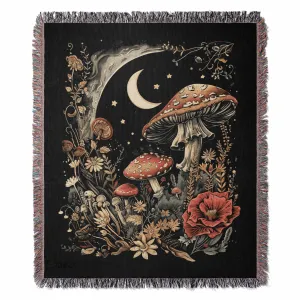 Fall Cottagecore Mushroom Moon 50" x 60" Gift Woven Jacquard Blanket