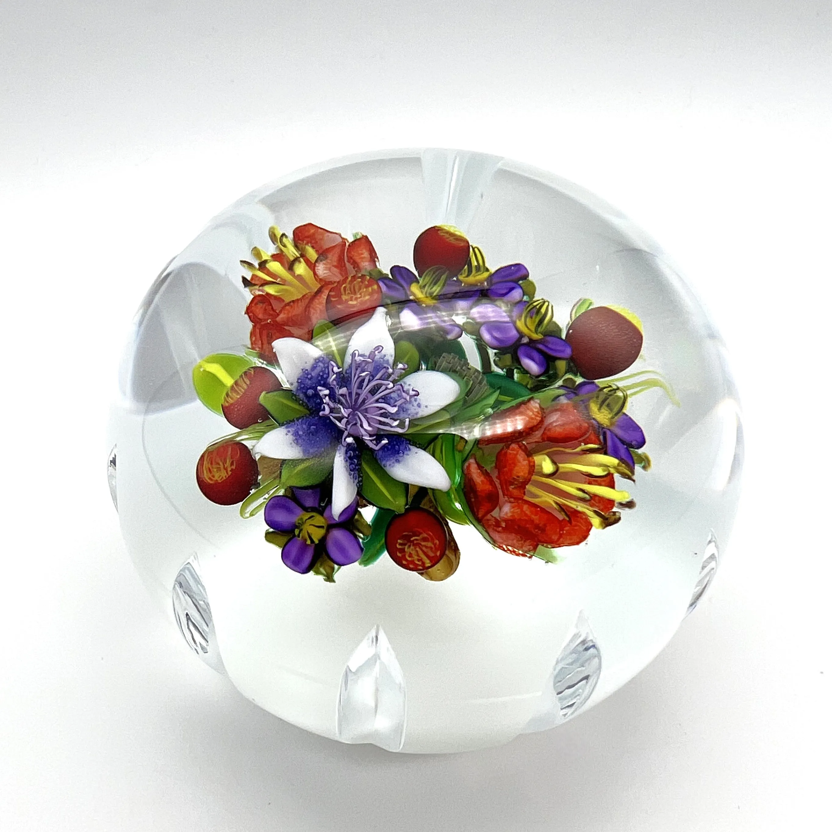 Floral Bouquet on White Paperweight by Ken Rosenfeld