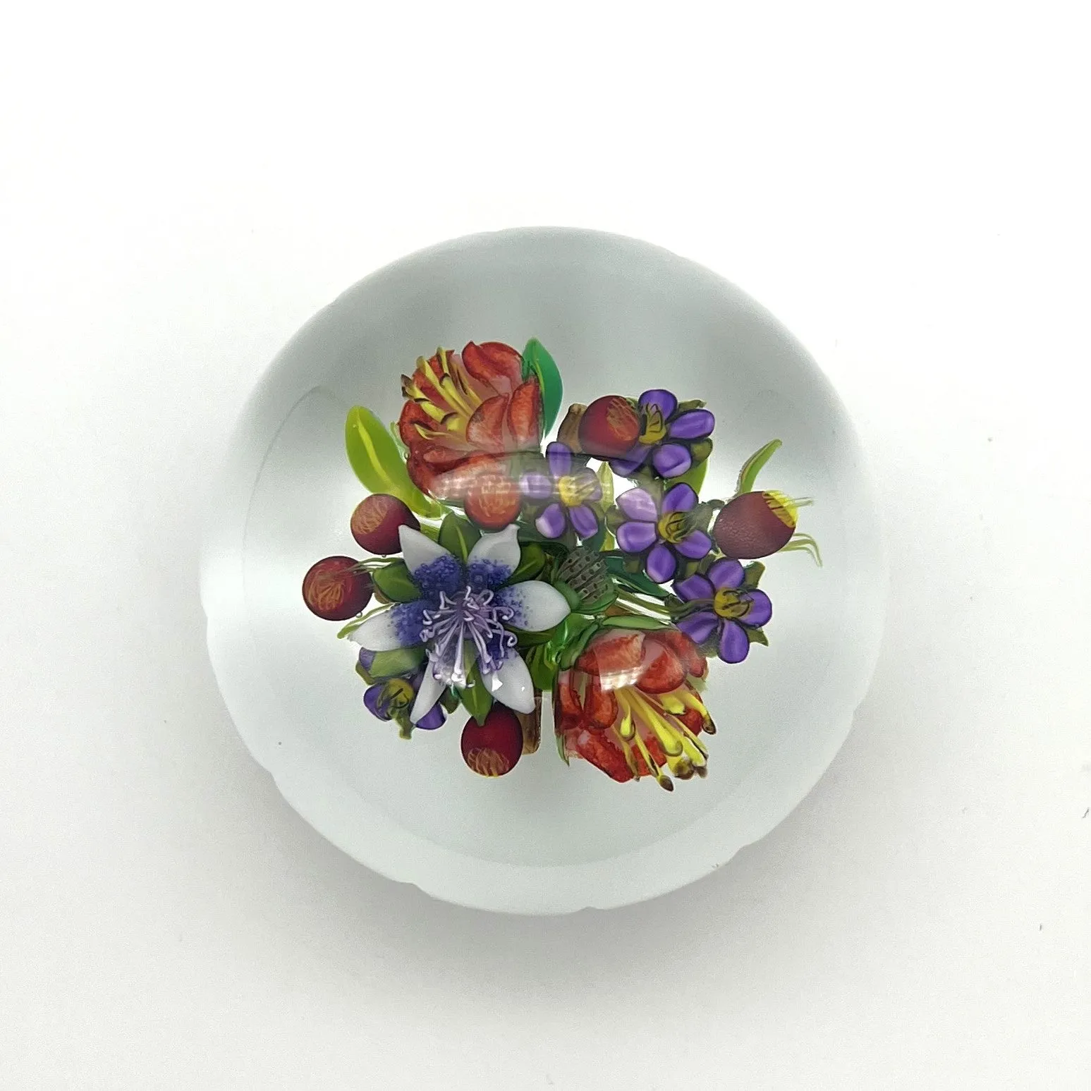 Floral Bouquet on White Paperweight by Ken Rosenfeld