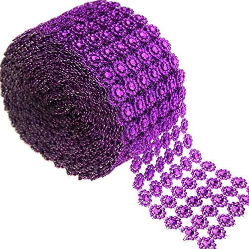 Flower Rhinestone Diamond Mesh Wrap Ribbon, 4-Inch, 10 Yards