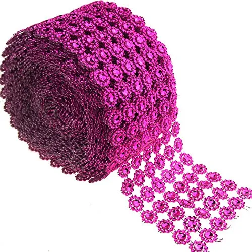 Flower Rhinestone Diamond Mesh Wrap Ribbon, 4-Inch, 10 Yards