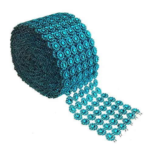 Flower Rhinestone Diamond Mesh Wrap Ribbon, 4-Inch, 10 Yards