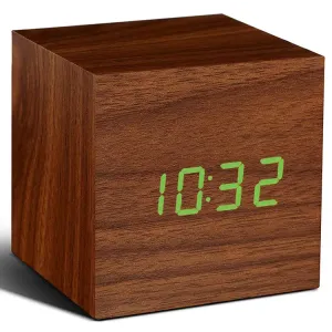 Gingko Walnut Cube Digital Click Clock/Green LED Alarm Clock GK08G8