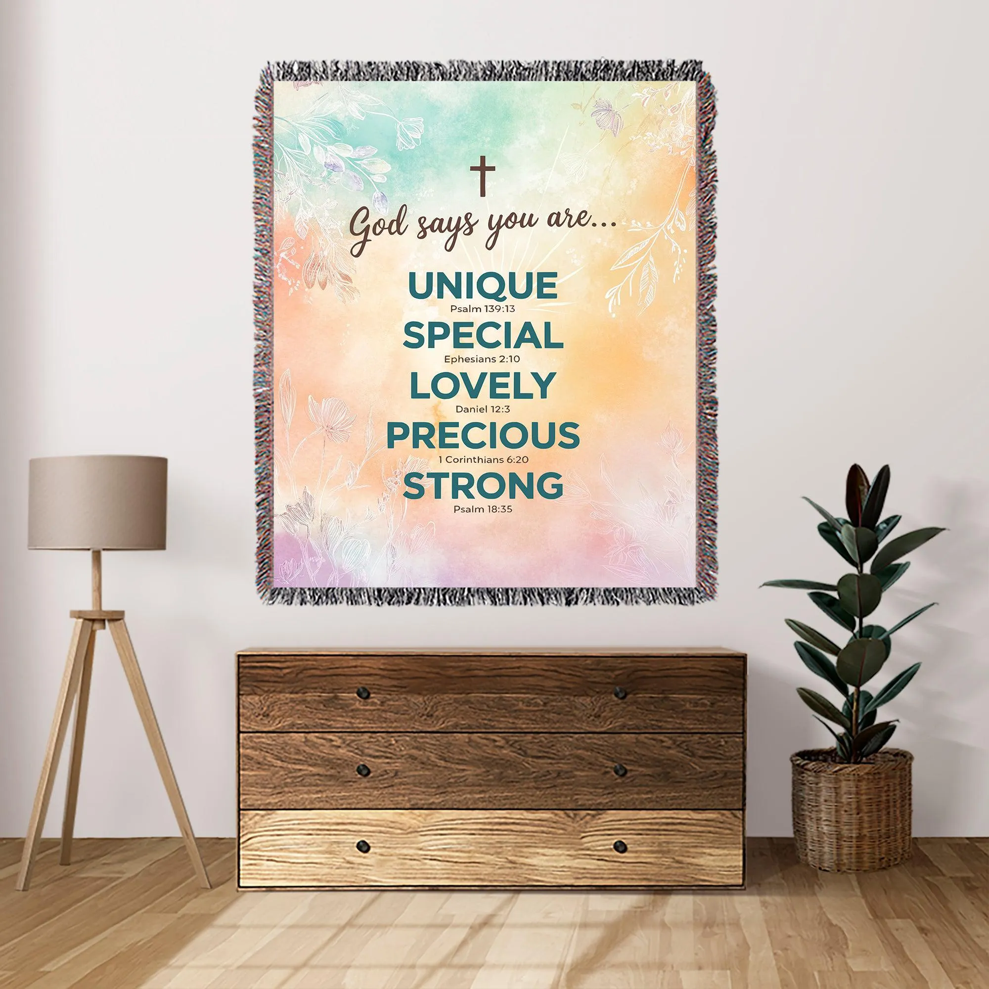 God Says You Are Unique Affirmation 50" x 60" Christian Gift Woven Jacquard Blanket