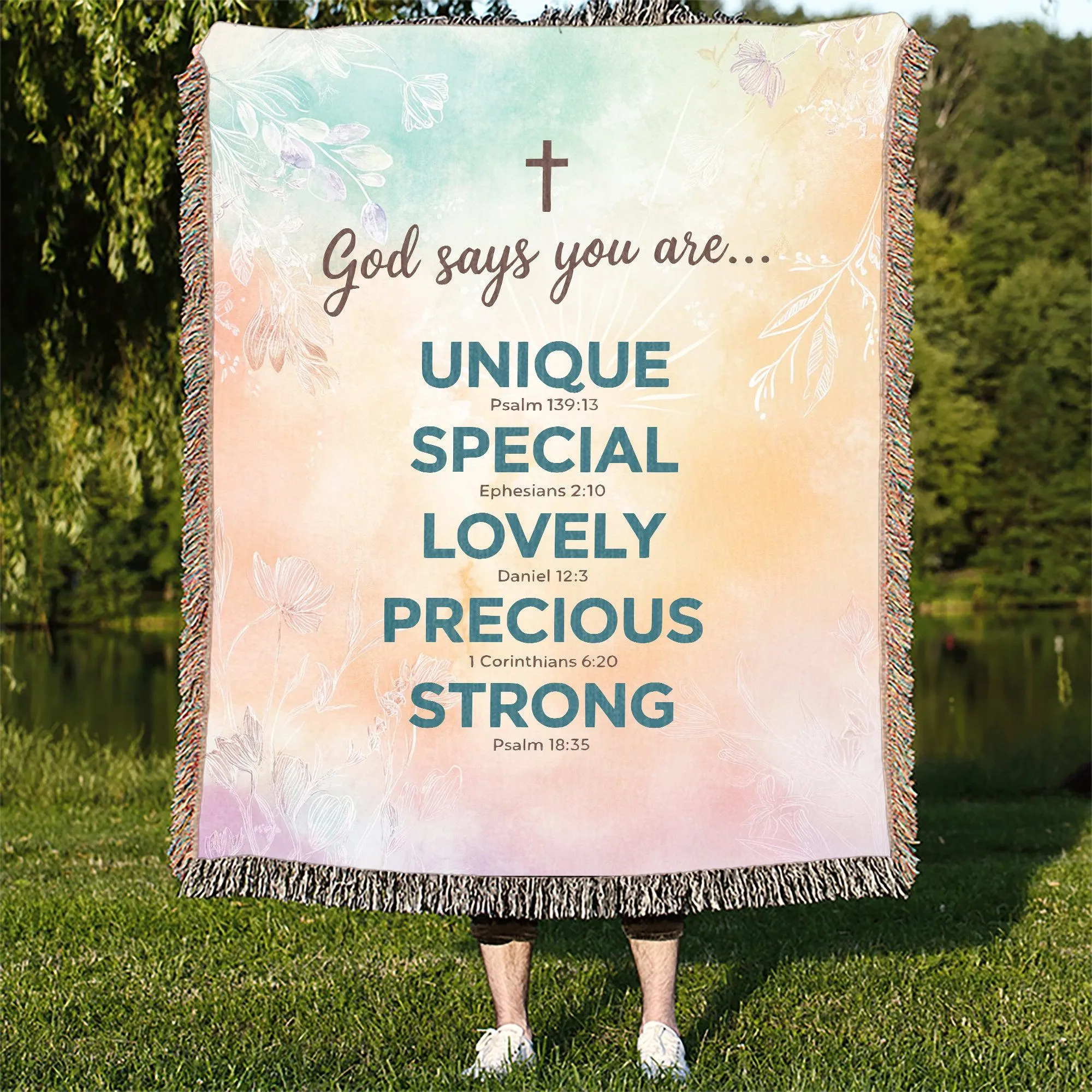 God Says You Are Unique Affirmation 50" x 60" Christian Gift Woven Jacquard Blanket