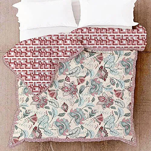 HAWTE Floral Double AC Blanket for AC Room (Cotton, Peach Pink) - Perfect for Every Season