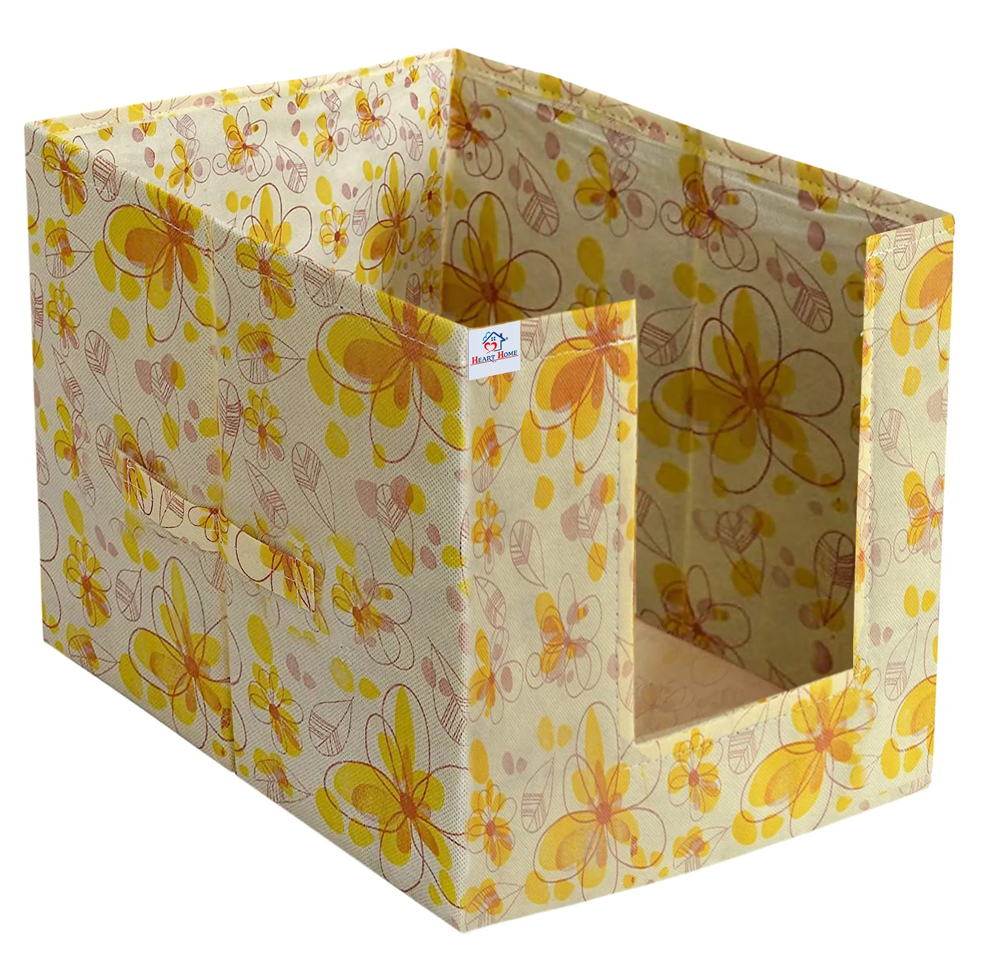 Heart Home Saree Organizer for Wardrobe/Closet Storage Box and Clothing Organiser for Women Clothes With Flower Design- Pack of 4 (Yellow)