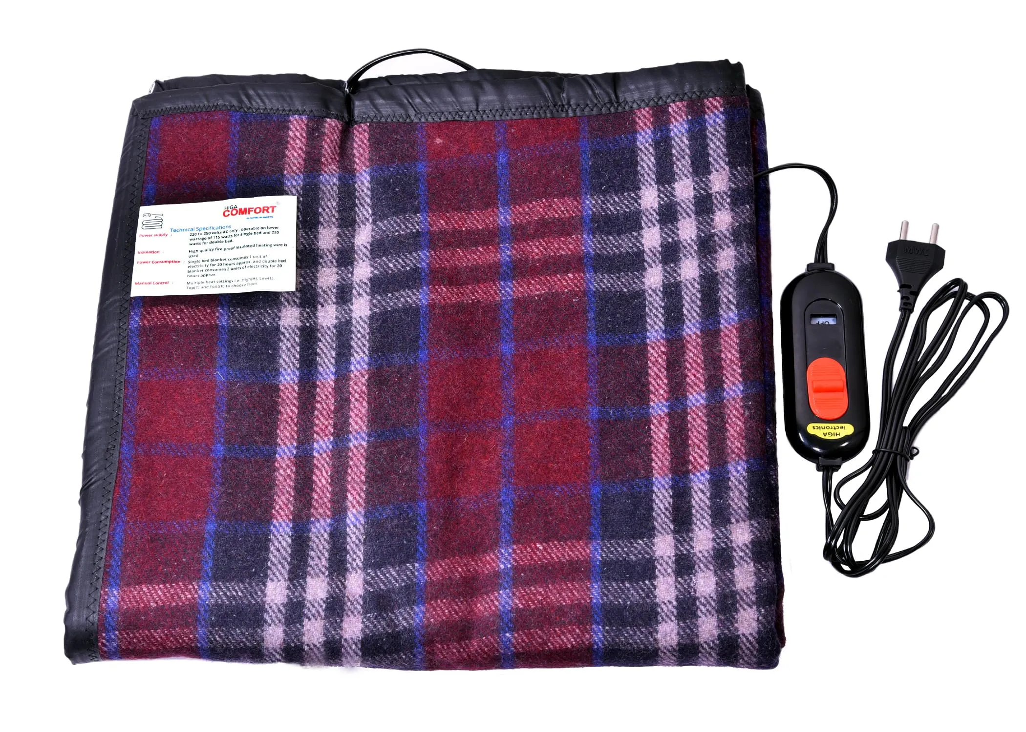 HIGA COMFORT ELECTRIC BLANKETS Higa Comfort Wool Electric Under Blanket Single Bed Warmer Heating Kambal Hot Blanket For Winter, 30 X 60 Inches, Multicolor