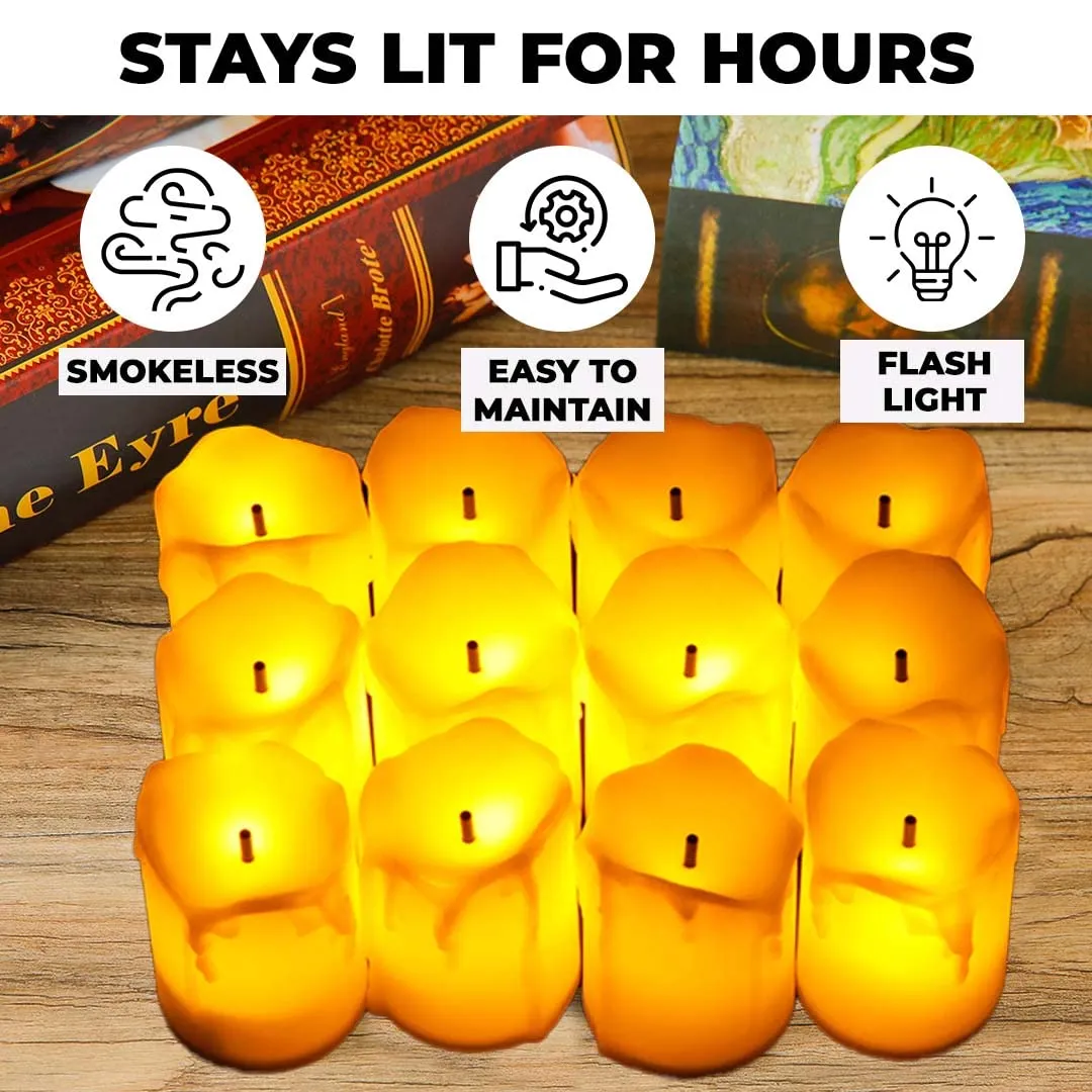 Homestic LED Candles for Home Decoration |Battey Operated |Flameless Yellow Light |Safe & Easy to Maintain |Diwali Lights for Home Decoration, Along with Other Festivities & Parties|Pack of 12