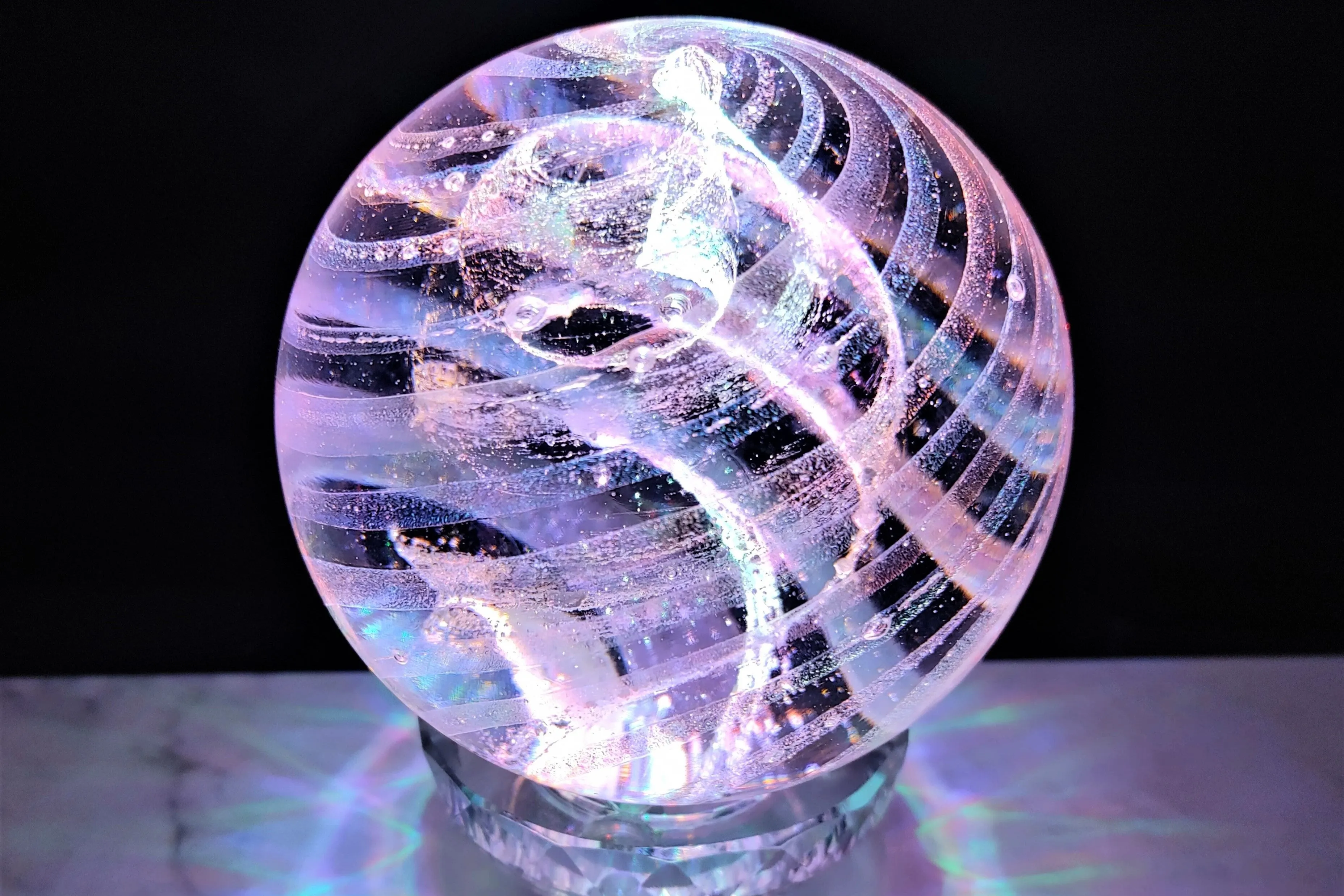 Illuminated Dichroic Rainbow Orb with Cremains