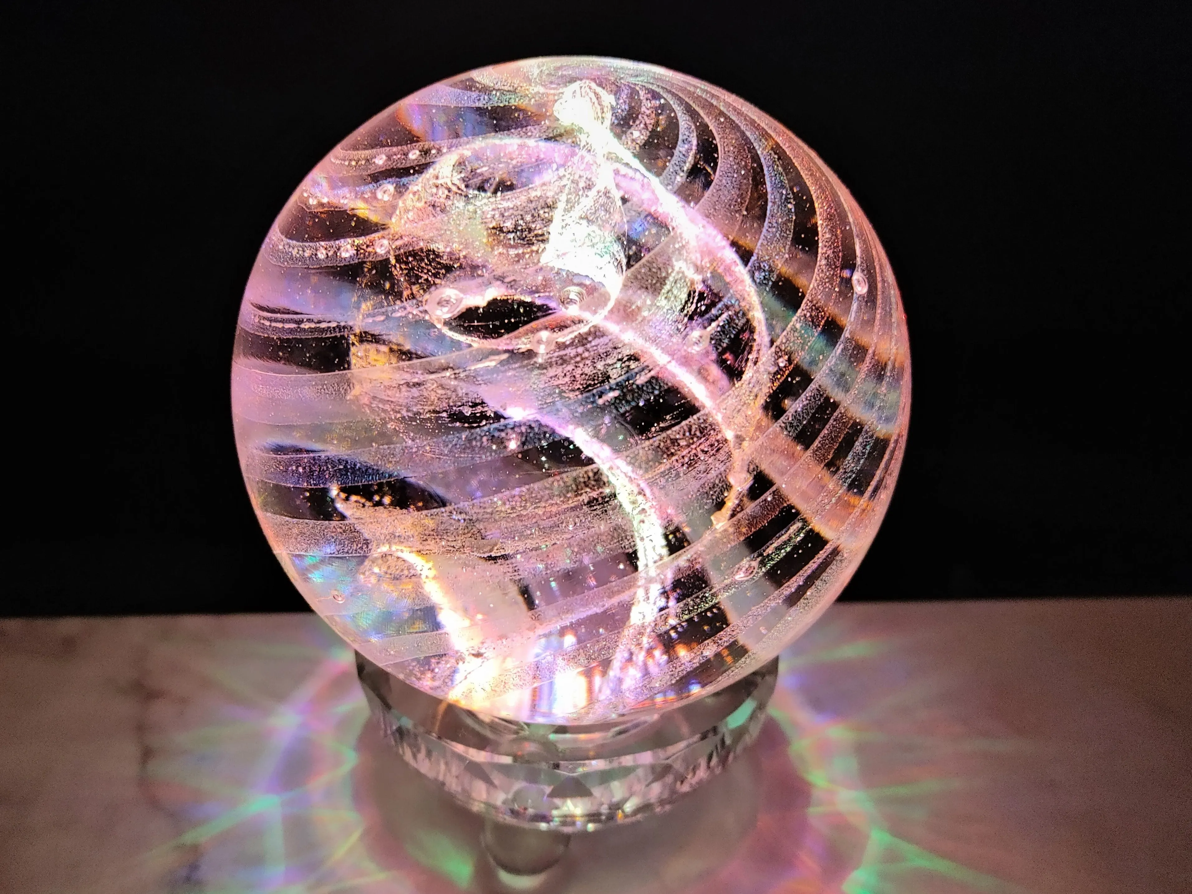 Illuminated Dichroic Rainbow Orb with Cremains