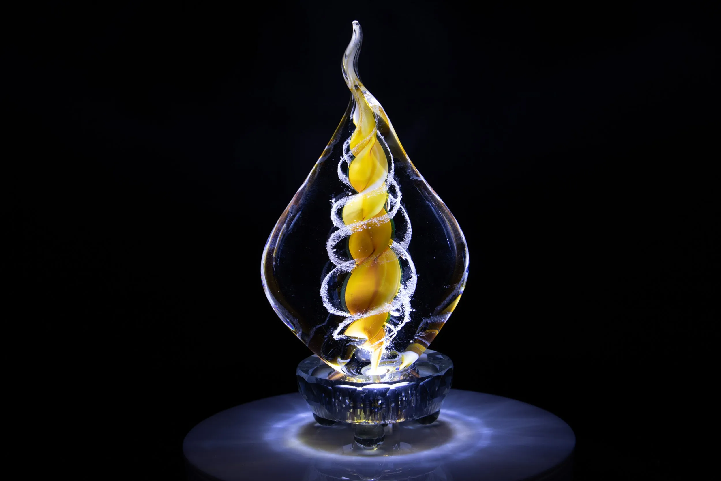 Illuminated Memorial Glass Flame with Cremation Ashes