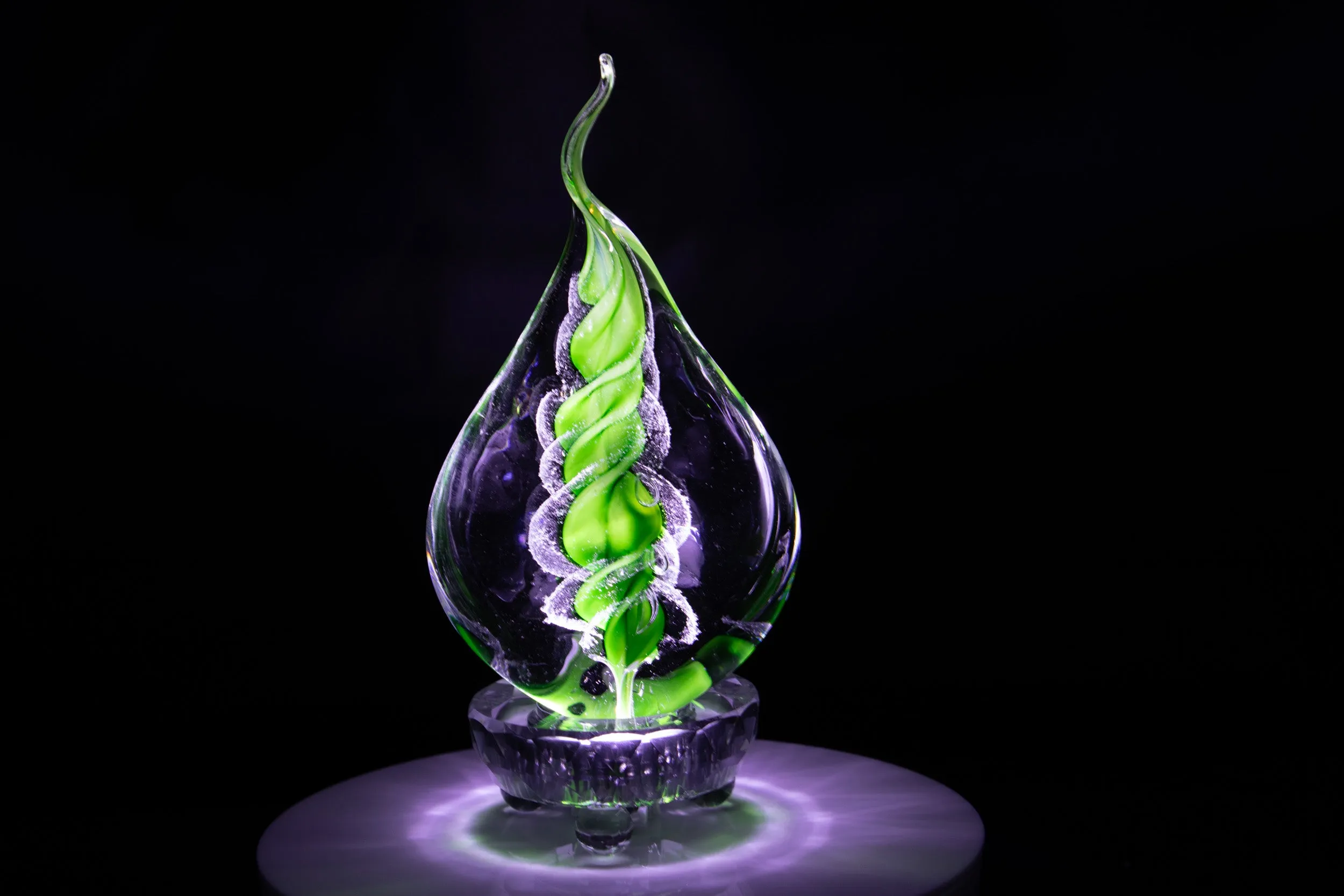 Illuminated Memorial Glass Flame with Cremation Ashes