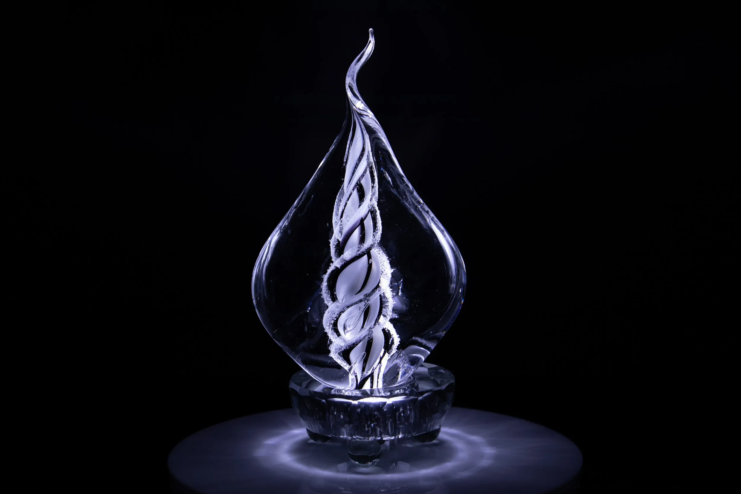 Illuminated Memorial Glass Flame with Cremation Ashes