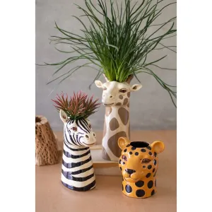 Kalalou - SET OF THREE CERAMIC SAFARI ANIMAL SUCCULENT HOLDERS - CDV2088