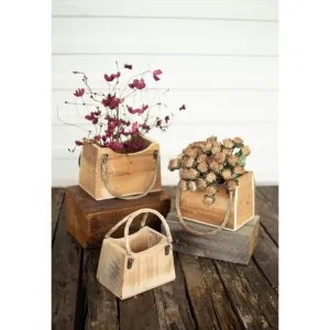 Kalalou - SET OF THREE RUSTIC RECYCLED WOOD HAND BAG PLANTERS - CCHA1017